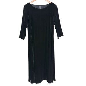 Eileen Fisher Velvet A-Line Swing Dress Women Size Petite Small Black 3/4 Sleeve